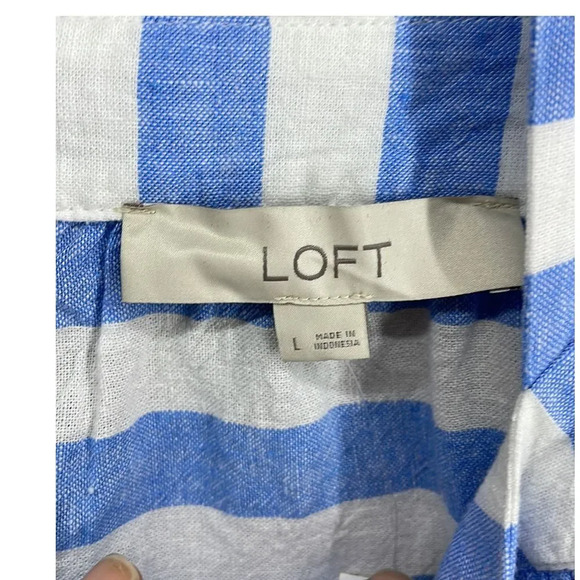 Loft Linen Blend Blue/White Striped Baby Doll Halter Top Size Large (L) - Picture 3 of 7